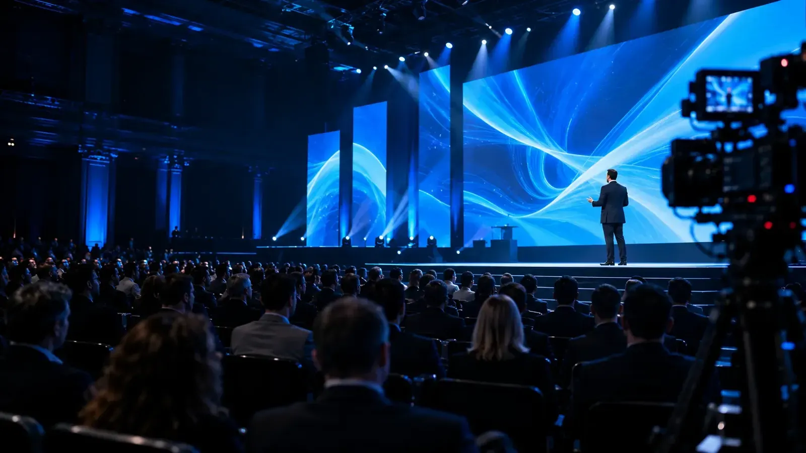Blue lighting illuminating a live event stage